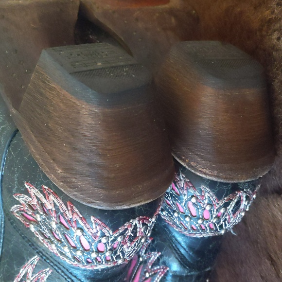 CORRAL A1049 pink/black Wing & cross snip toe blingy cowgirl western boots sz 6 - Picture 15 of 16